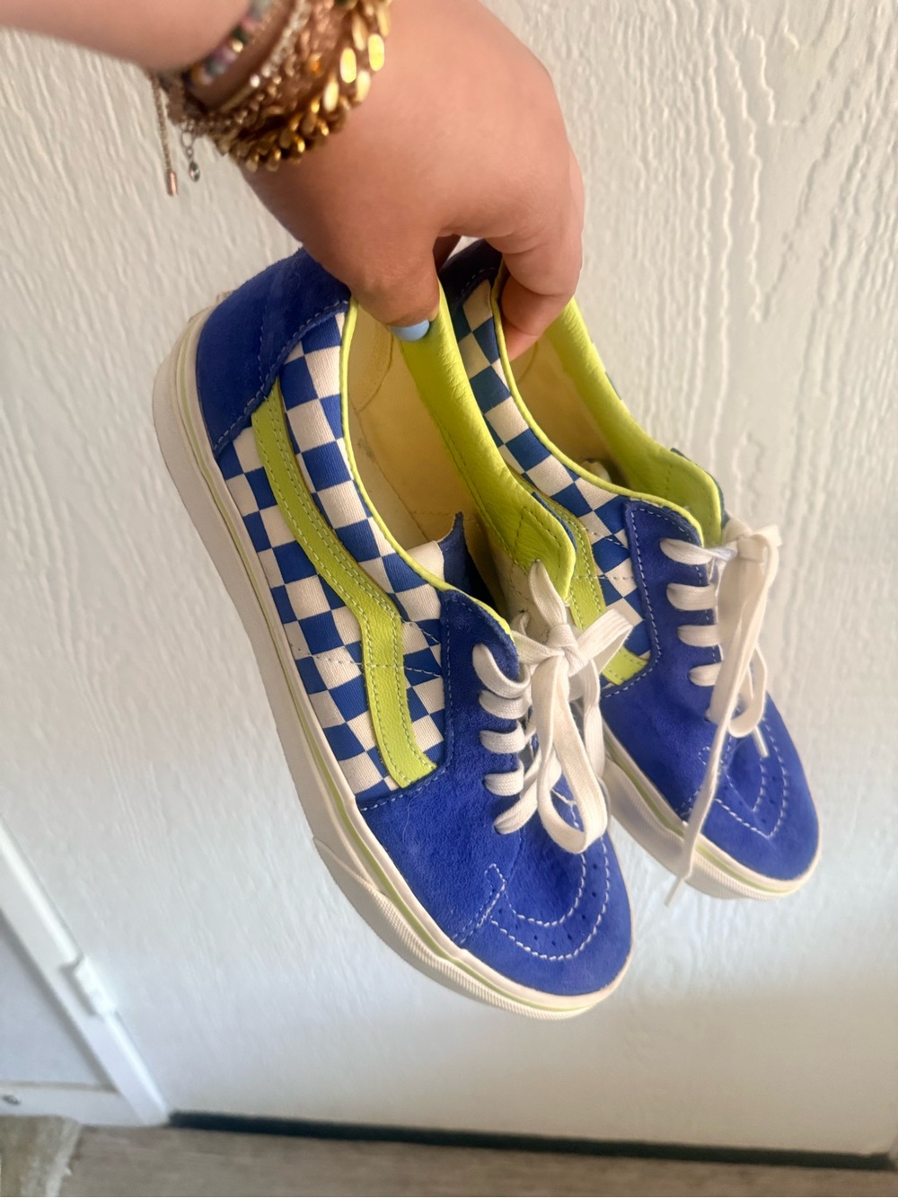 Vans Classic Blue & Lime Checkerboard Sneakers